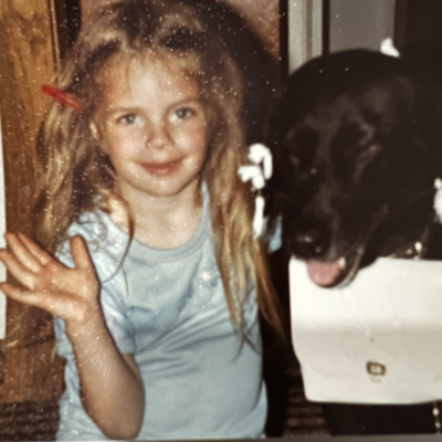 Young child child Steph and dog